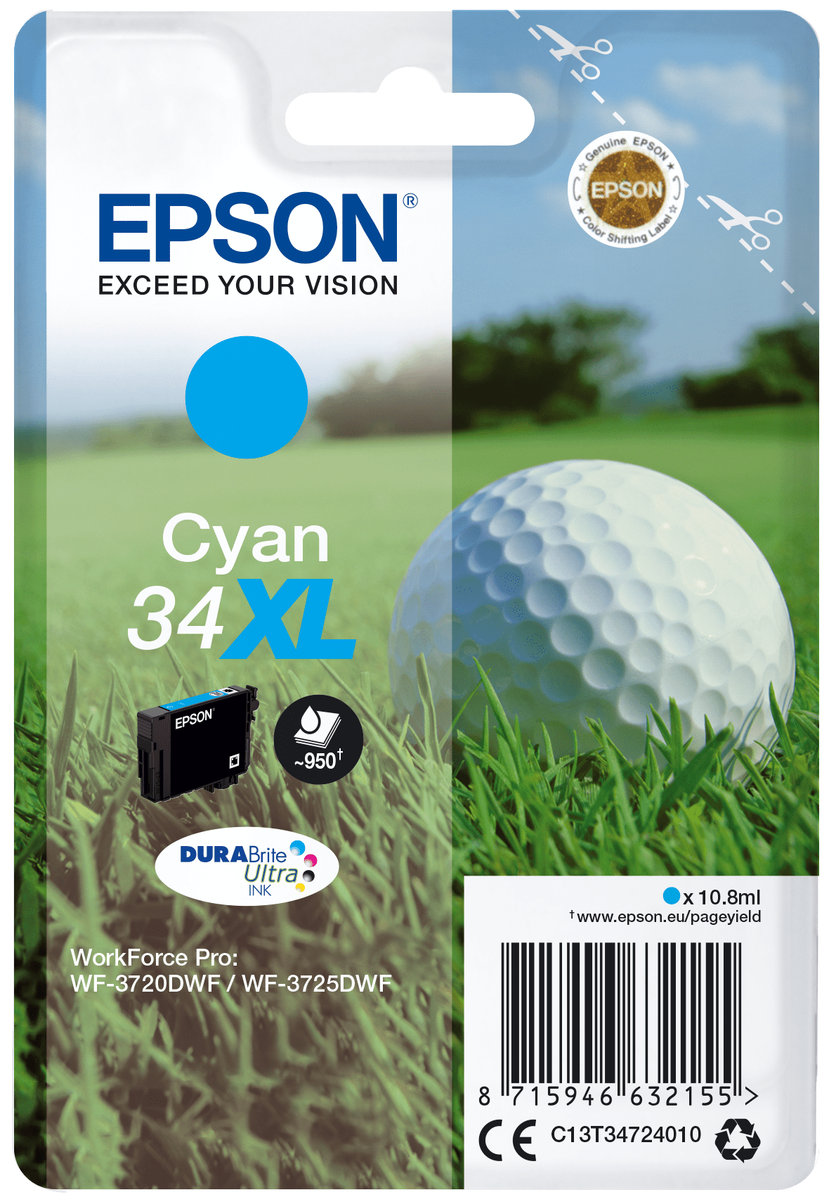 Epson 34 Tinte Golfball Singe, XL, cyan