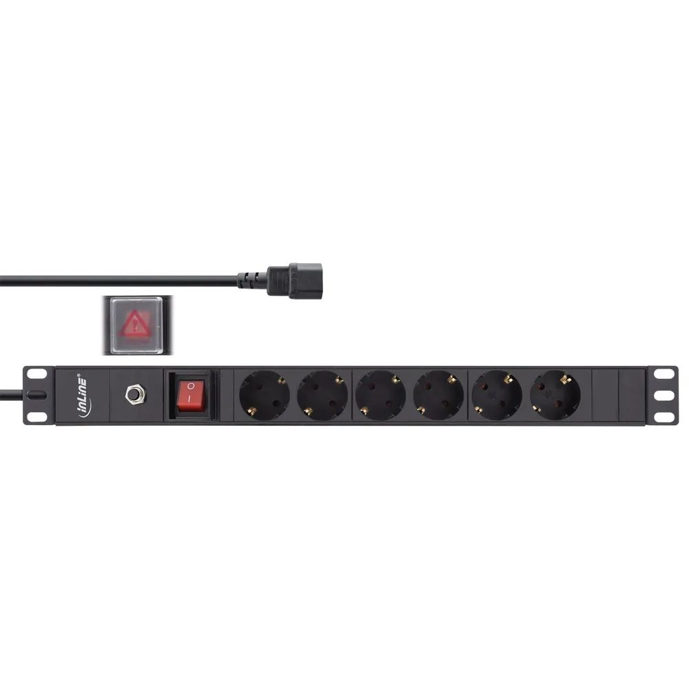 InLine 19" Steckdosenleiste - 6-fach Schutzkontakt - C14 Stecker - Überlastschutz