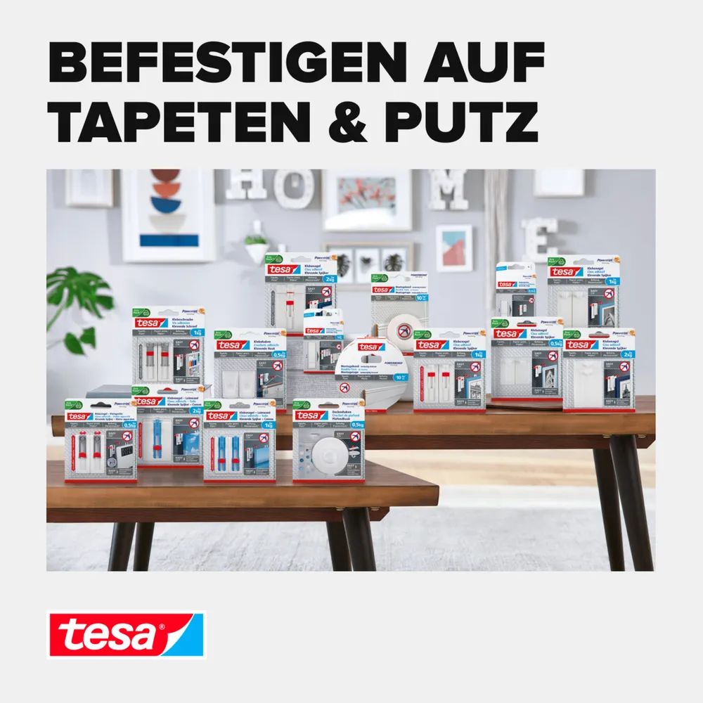 Tesa 77782 - Indoor - Hilfshaken - Rot - Weiß - Klebestreifen - 0,5 kg - Putz