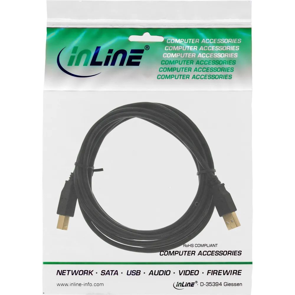 InLine USB 2.0 Kabel - A an B - schwarz - Kontakte gold - 1,5m