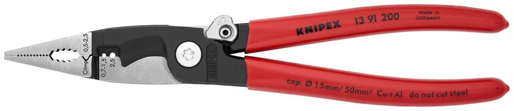 KNIPEX Elektro-Installationszange mit Kunststoff überzogen schwarz atramentiert 200 mm
