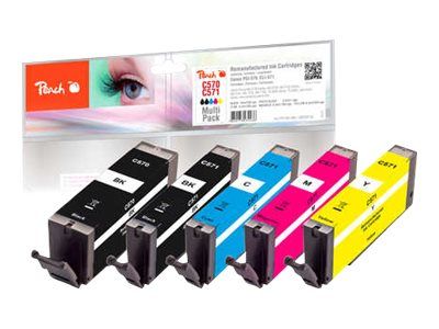 Peach Multi Pack - 5er-Pack - S - Schwarz, Gelb, Cyan, Magenta, Photo schwarz - kompatibel - wiederaufbereitet - Tintenpatrone (Alternative zu: Canon CLI-571, Canon PGI-570)