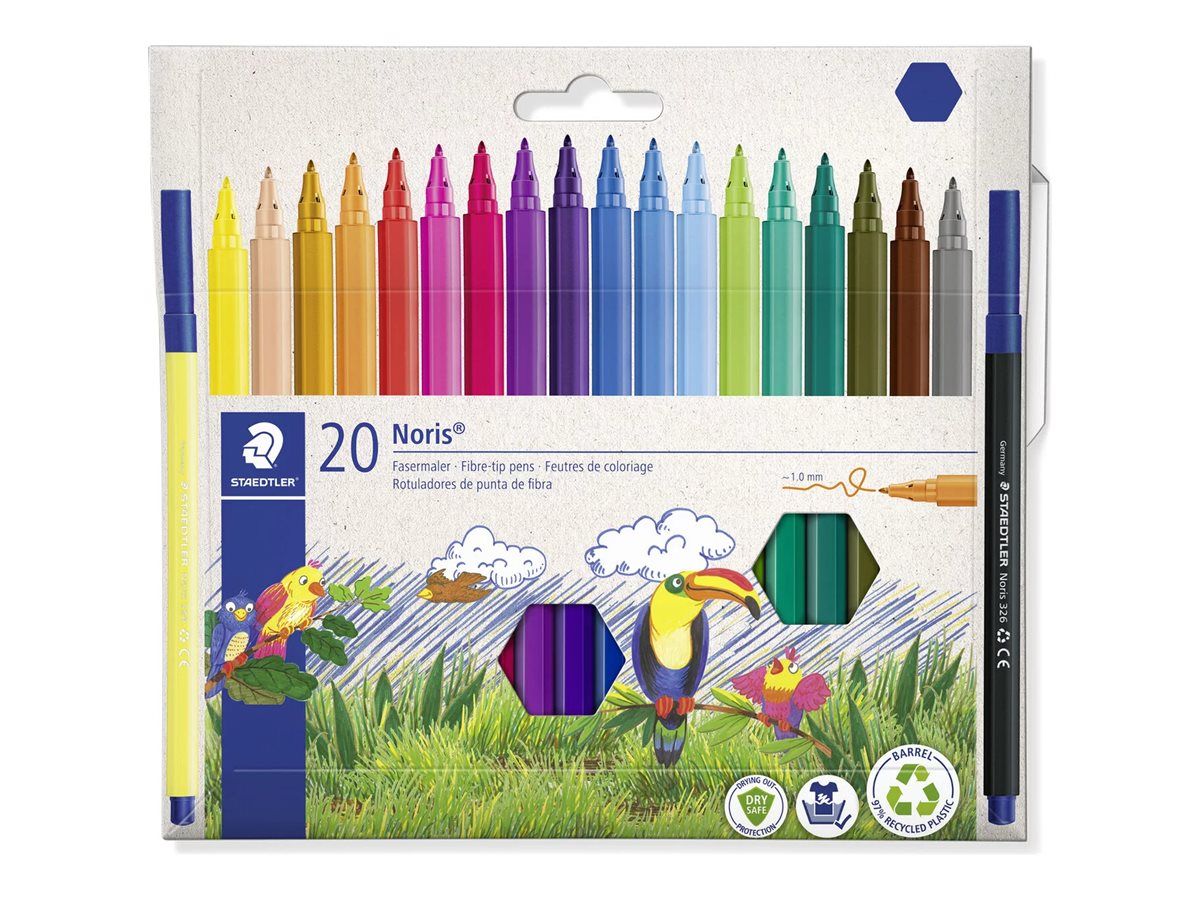 STAEDTLER Noris 326 - Filzstift - nicht dauerhaft - gemischte Farben - wasserbasierte Lebensmitteltinte - 1 mm (Packung mit 20)