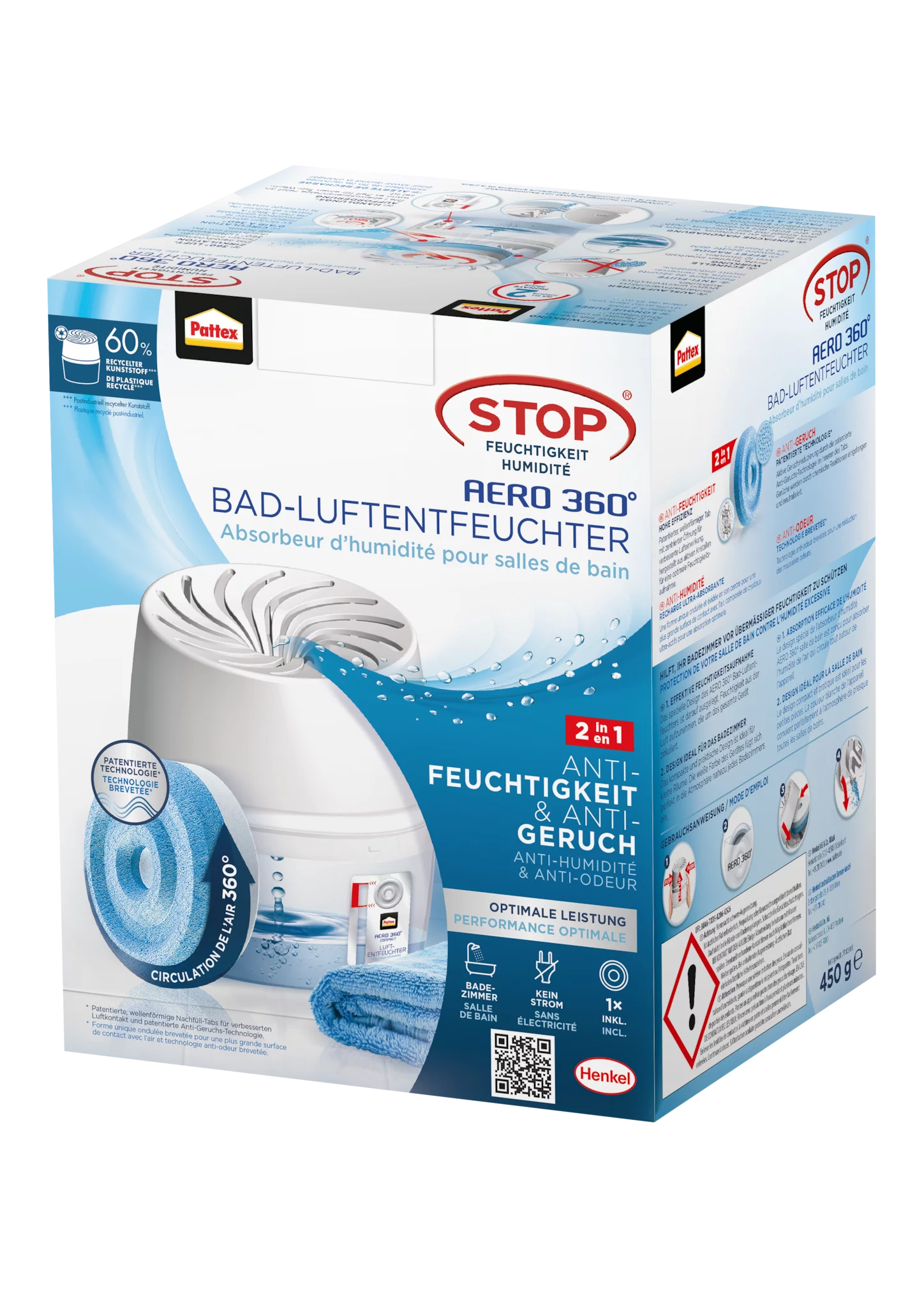 Pattex Luftentfeuchter Aero360° Badgerät, Weiß