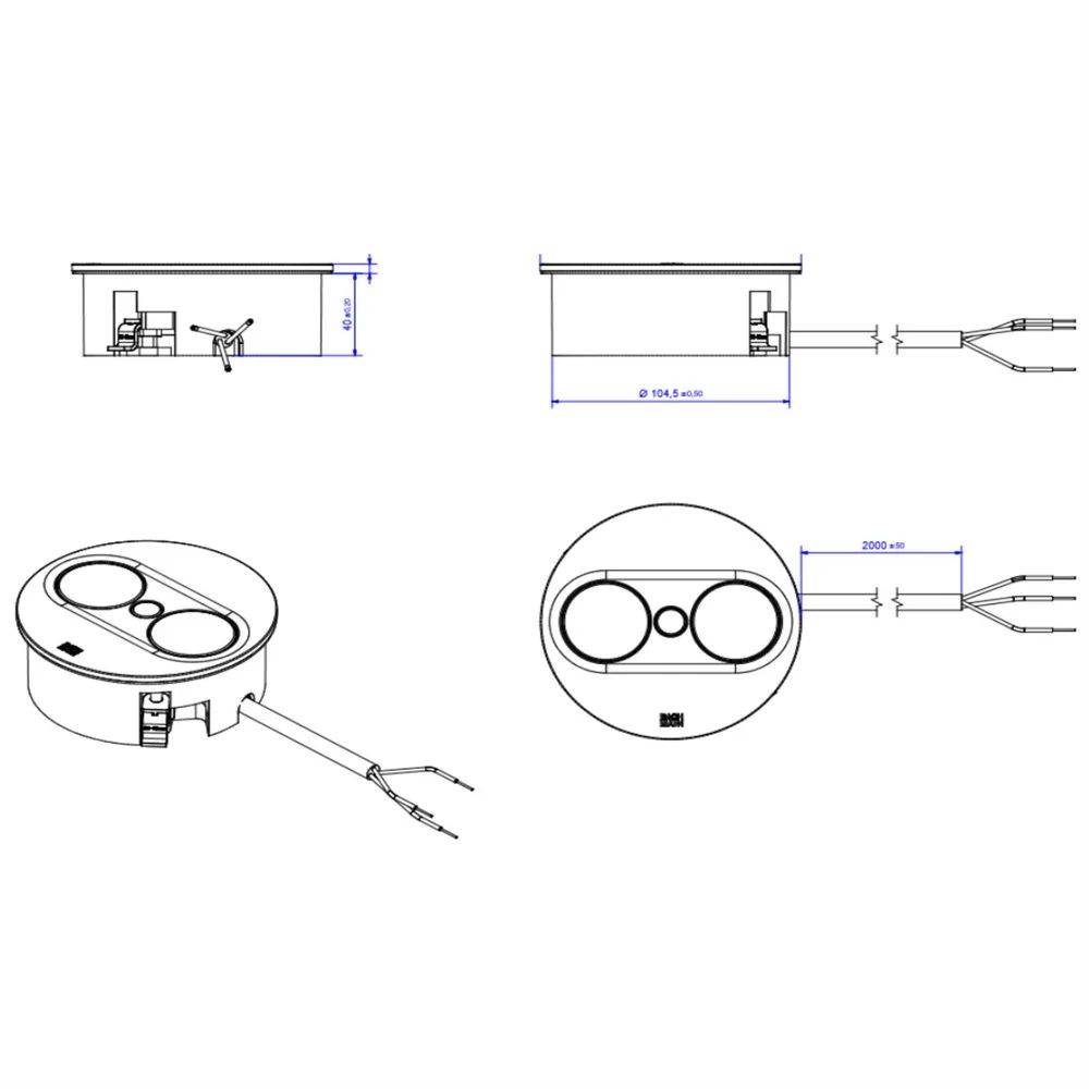 BACHMANN TWIST 2 1xUTE 1xUSB A/C 22W 2,0m AEH RAL9005 30GE rund