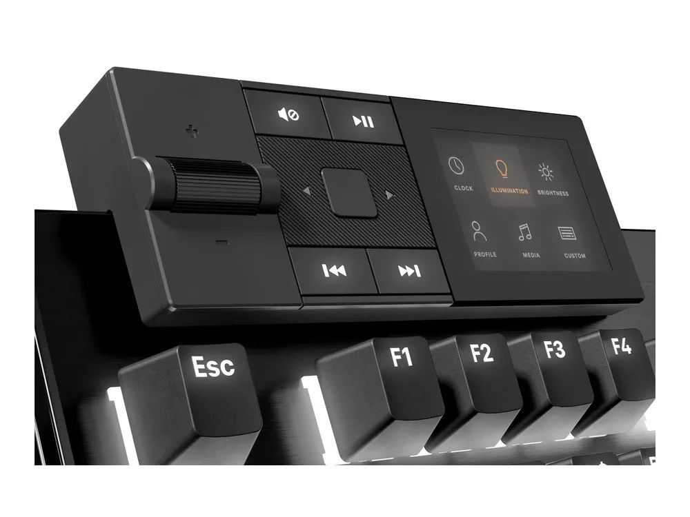 Be Quiet! Dark Mount - Tastatur - 100% - mit Mediendock, Anpassbare Displaytasten - hintergrundbeleuchtet - USB - QWERTY - USA - Tastenschalter: be quiet! Silent Tactile (hot-swappable)