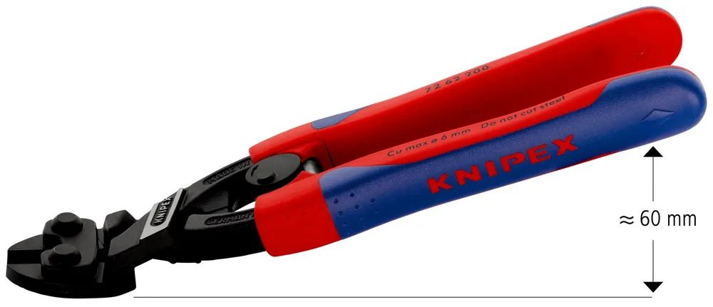 KNIPEX Kraft-Bündigschneider für Weichmetall und Kunststoff mit schlanken Mehrkomponenten-Hüllen schwarz atramentiert 200 mm