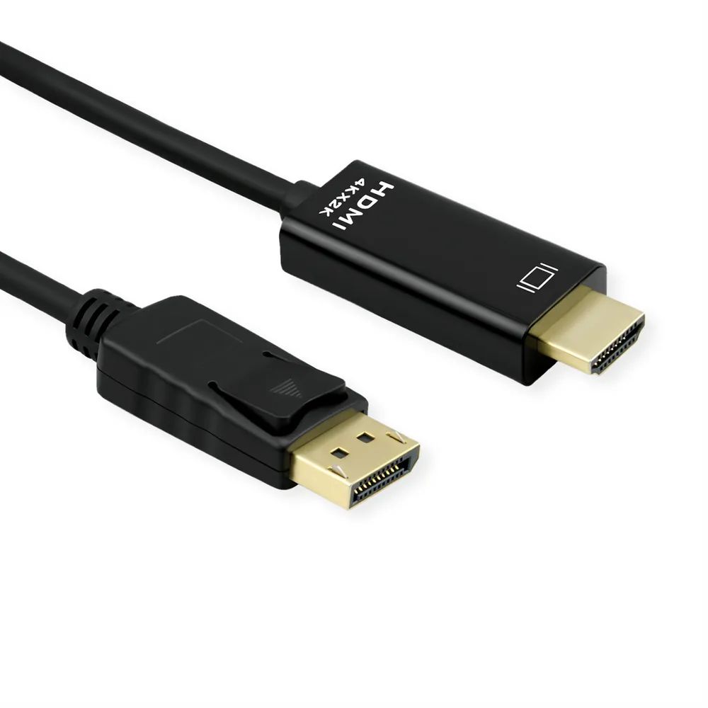 ROLINE Adapterkabel - DisplayPort männlich zu HDMI männlich - 3 m - abgeschirmt - Schwarz - hauchvergoldete Kontakte, unterstützt 4K 60 Hz (3840 x 2160)