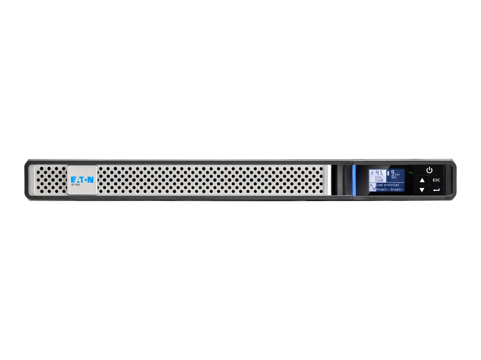 Eaton 5P 850iR - Gen 2 - USV (Rack - einbaufähig) - Wechselstrom 200/208/220/230/240 V - 680 Watt - 850 VA - 1-phasig - 7 Ah - RS-232, USB - Ausgangsanschlüsse: 4 - 1U - 48.3 cm (19")