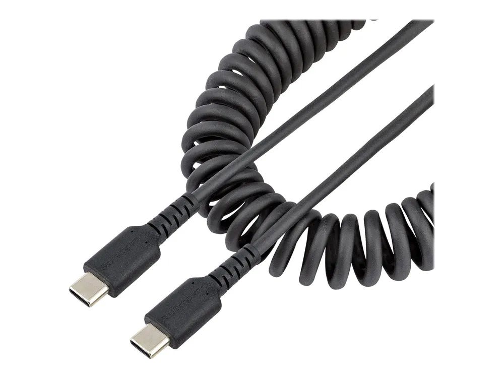 StarTech.com 1m USB C auf USB C Kabel, hochbelastbares Spiralkabel zum Laden und Synchronisieren, USB C 2.0 Kabel, robuste Aramidfaser, Schnellladekabel mit EMI Schutz, schwarz (R2CCC-1M-USB-CABLE)