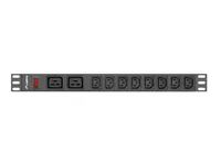 Lanberg PDU-02I1908I-0200-C20-BK - 1U - Einphasig - Aluminium - Schwarz - 10 AC-Ausgänge - C20-Koppler