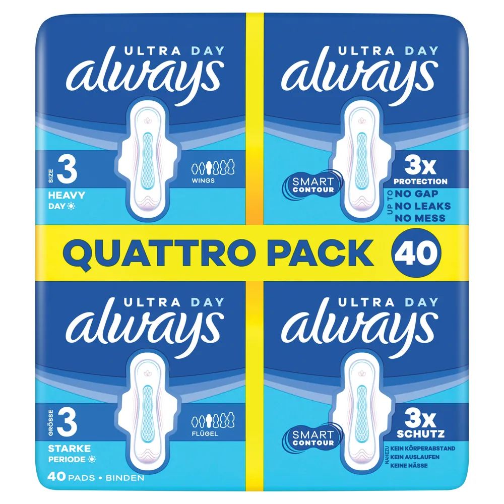 always Ultra Binde - Größe 3 - Long Plus mit Flügeln Quattropack 40