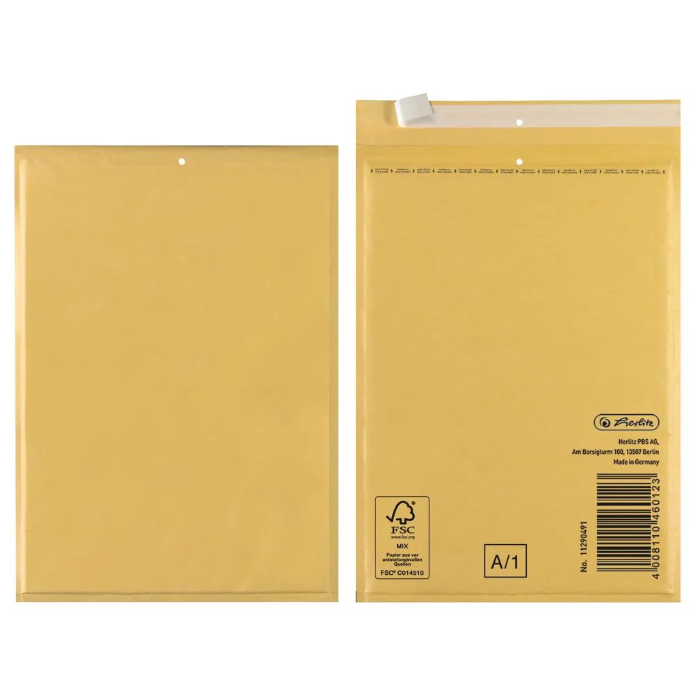 herlitz Luftpolstertasche A 12,5x17 cm haftklebend braun FSC Mix 4er Packung