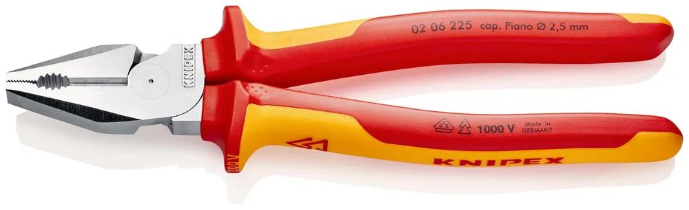 KNIPEX Kraft-Kombizange isoliert mit Mehrkomponenten-Hüllen, VDE-geprüft verchromt 225 mm