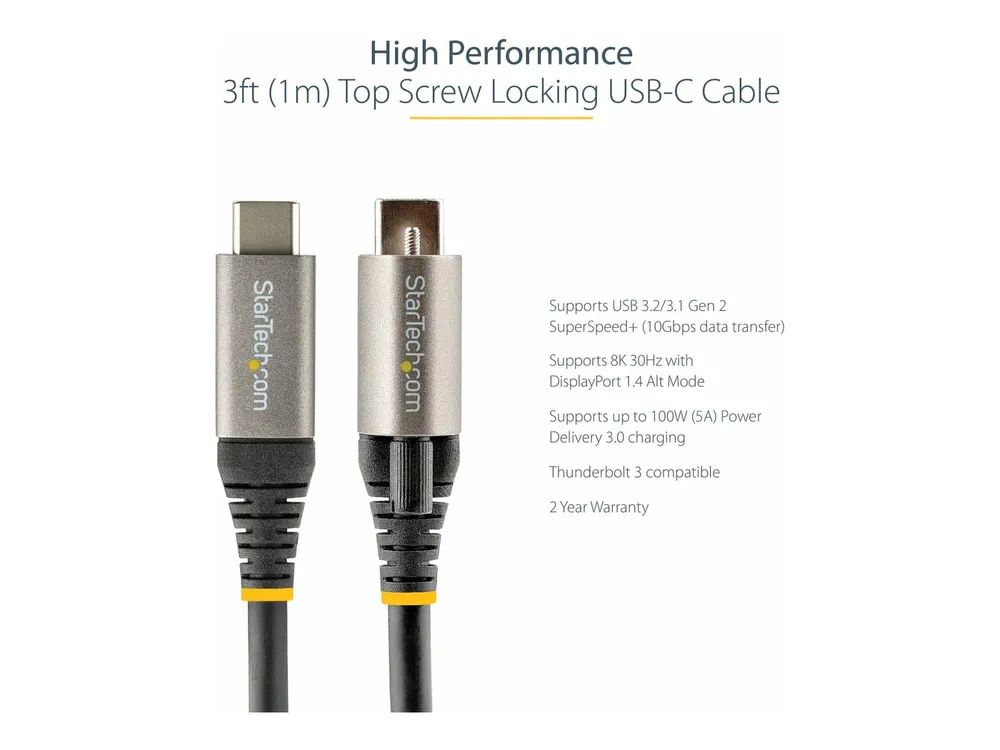 StarTech.com 1m USB-C Kabel mit Oberseite Schraubensicherung 10Gbit/s - USB 3.1/3.2 Gen 2 Typ-C Kabel - 100W (5A)