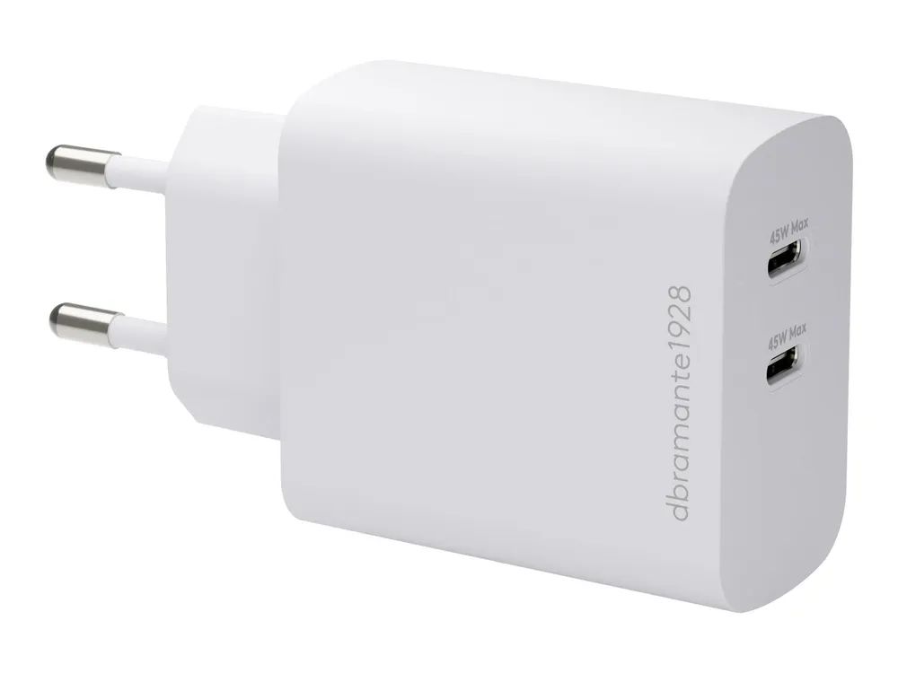 dbramante1928 re-charge - Netzteil - 45 Watt - Apple 2.4A, PD/PPS, PD 2.0, PD 3.0, QC 2.0, QC 3.0, AFC, SCP, Fast Charge - 2 Ausgabeanschlussstellen (24 pin USB-C)