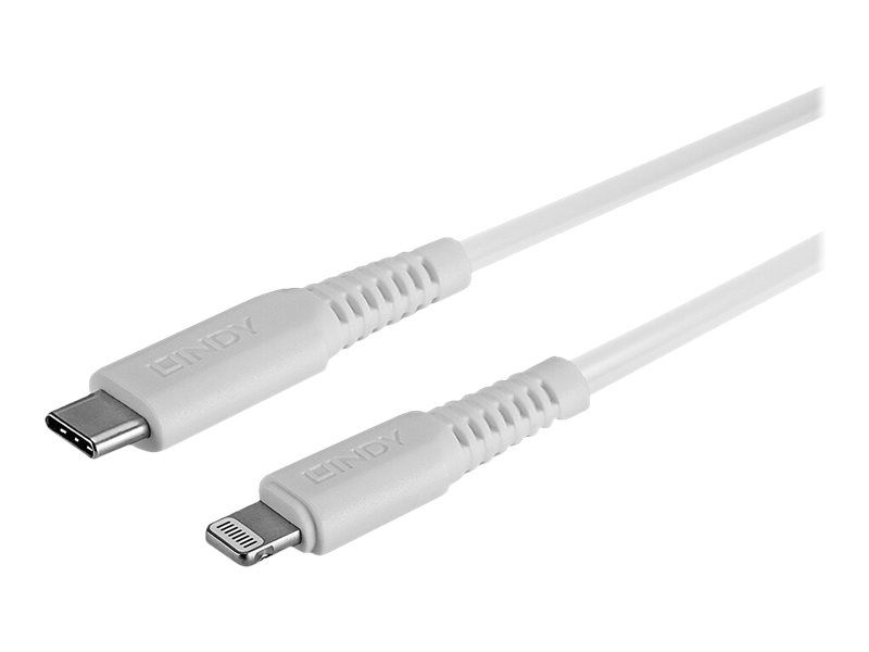 Lindy Lightning-Kabel - USB-C männlich zu Lightning männlich - 2 m - abgeschirmt - weiß - rund, unterstützt Stromversorgung - für Apple iPad/iPhone/iPod (Lightning)