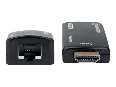 Manhattan 1080p@60Hz Compact HDMI over Ethernet Extender Kit, Extends Distances of Signal up to 60m with a Single Cat6 Ethernet Cable, Transmitter and Receiver included, Power over Cable, Ultra Slim Design, Three Year Warranty, Black