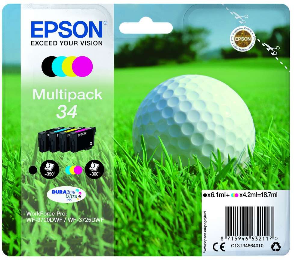Epson 34 Tinte Golfball Multi, Standard, 4 Farben