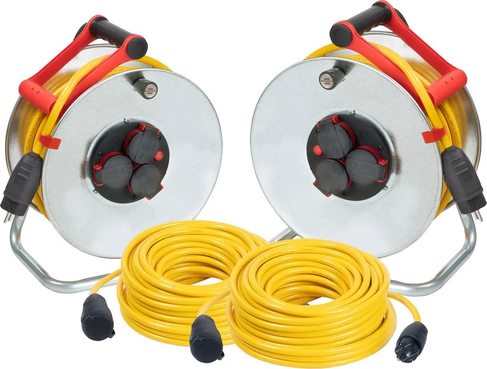 Brennenstuhl Power-Set B Stahl Plus IP 44 neutral Kabeltrommel 2x25m + Verlängerung 2x25m 3G1,5 AT-N07V3V3