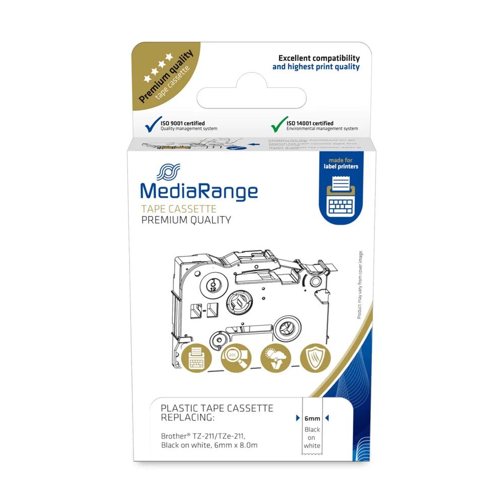 Media Range MediaRange Kunststoff Schriftbandkassette 6mm x 8m TZ-211 schwarz auf weiß
