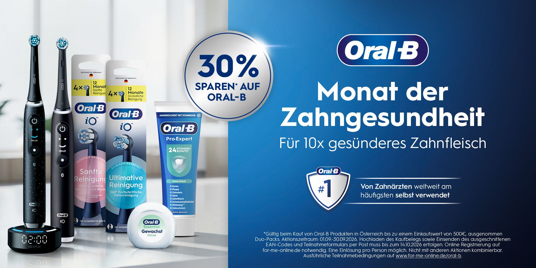 Oral-B Monat der Zahngesundheit mit elektrischen Zahnbürsten, Aufsteckbürsten und Zahnpflegeprodukten sowie 30 % Sparaktion