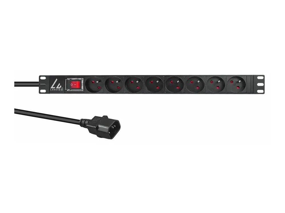 Lanview Steckdosenleiste (Rack - einbaufähig) - 10A - Wechselstrom 230 V - 1-phasig - Eingabe, Eingang IEC 60320 C14 - Ausgangsanschlüsse: 8 (8 x Typ E)