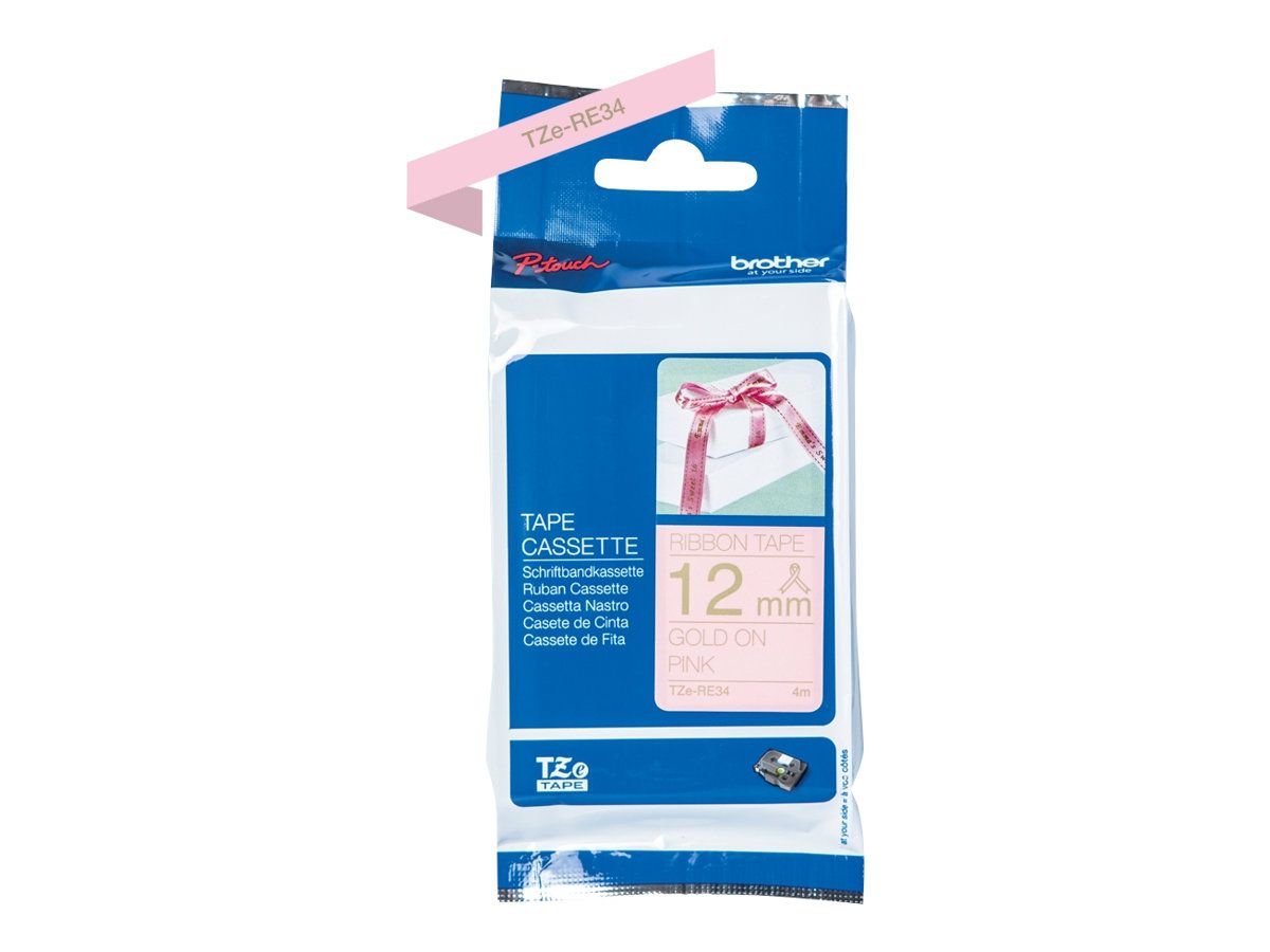 Brother TZe-RE34 - Gold auf Pink - Rolle (1,2 cm x 4 m)