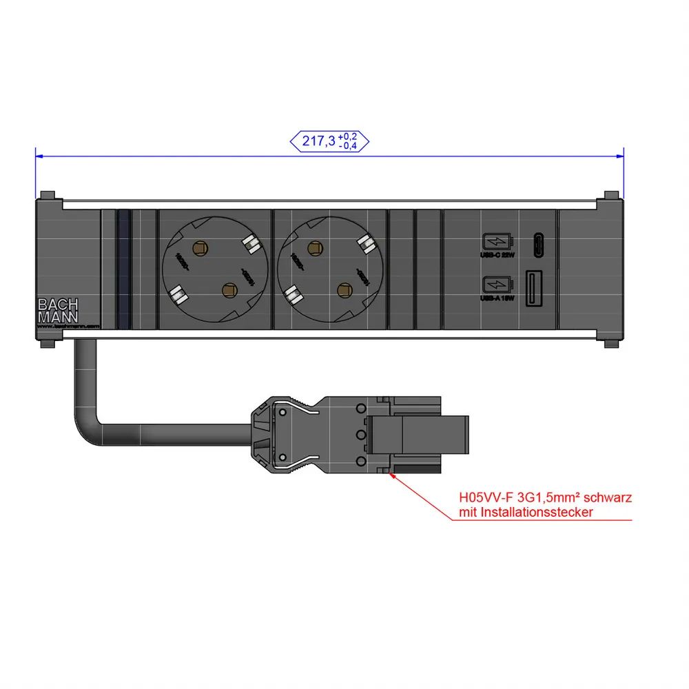 BACHMANN CONI 2x Schutzkontakt 1xUSB A/C 22W, schwarz