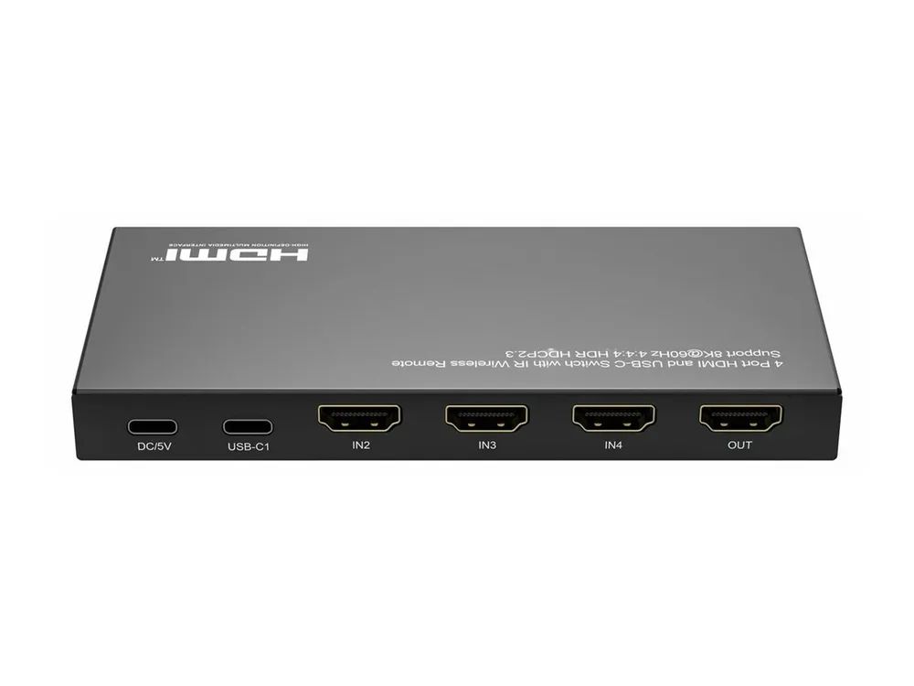MicroConnect 8Ka60Hz USB-C and HDMI Switch 4x1 HDCP 2.3 w/Remote - USB Typ C