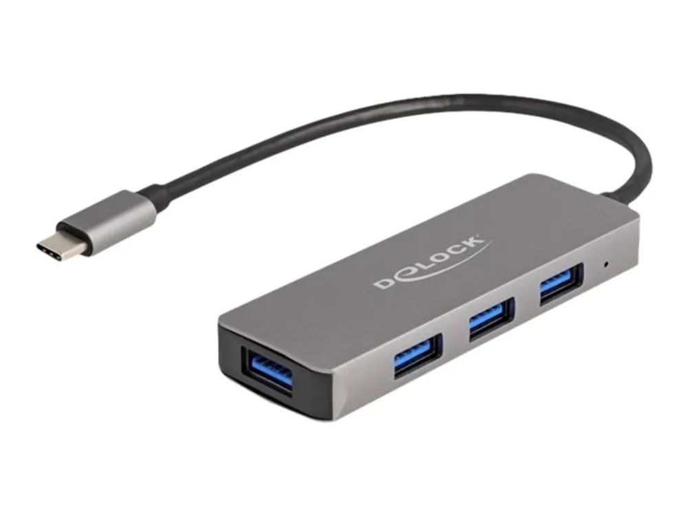 Delock 4 Port USB 3.2 Gen 1 Hub mit Type-C Anschluss - Typ-A Buchsen seitlich