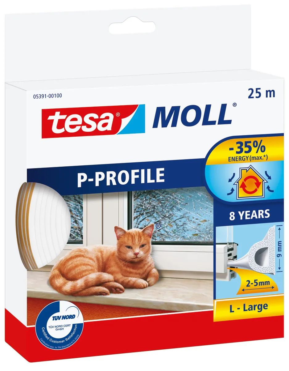 tesamoll® Insulation P-Profil Dichtung, weiß, 25m x 9mm