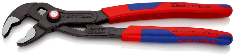 KNIPEX Cobra® QuickSet Hightech-Wasserpumpenzange mit schlanken Mehrkomponenten-Hüllen grau atramentiert 250 mm