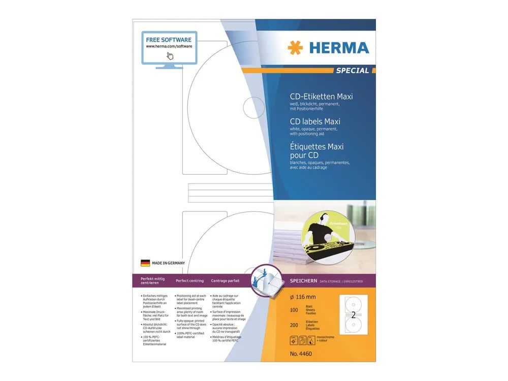 HERMA Special Maxi - Papier - matt - permanent selbstklebend - weiß - 116 mm rund 200 Etikett(en) (100 Bogen x 2)