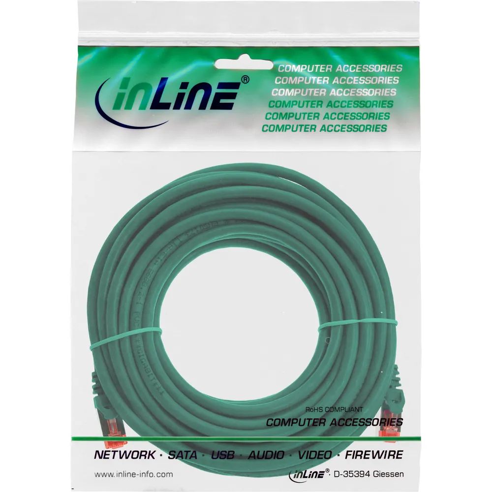 InLine Patchkabel - S/FTP (PiMf) - Cat.6 - halogenfrei - Kupfer - grün - 10m