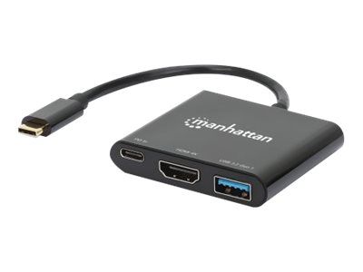 Manhattan USB-C auf HDMI 3-in-1 Docking-Konverter mit Power Delivery 100W HDMI 4K30Hz USB-A 5Gbit/s Buchsen Passthrough-Ladeanschl.