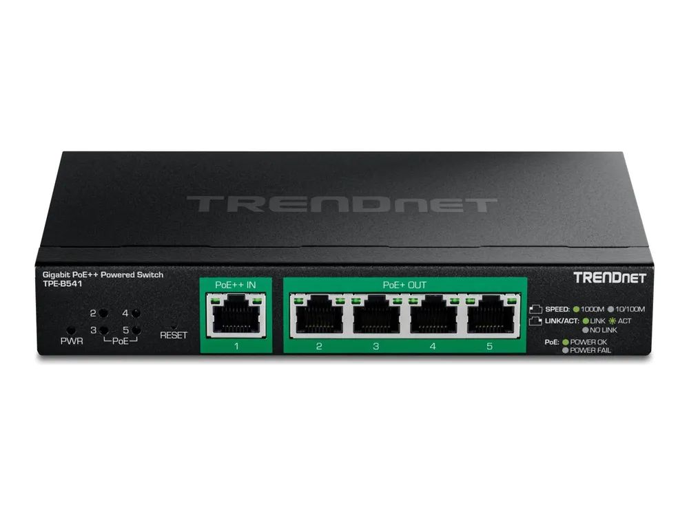 TRENDnet TPE-B541 - Version v1.0R - Switch - betrieben, mit PoE-Passthrough - Smart - 5 x Gigabit Ethernet - wandmontierbar - PoE++ (60 W)