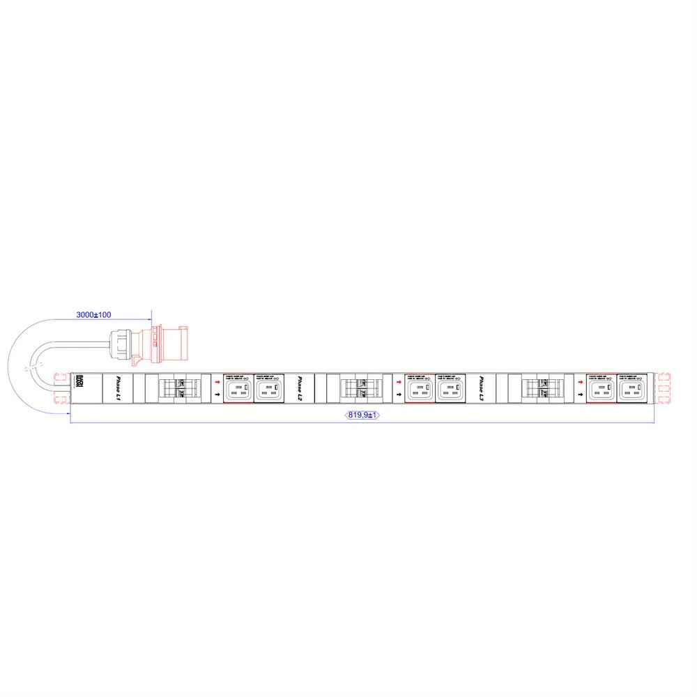 BACHMANN IT PDU ALU 0HE 6x C19 6x Leitungsschutzschalter CEE 3x32A rot