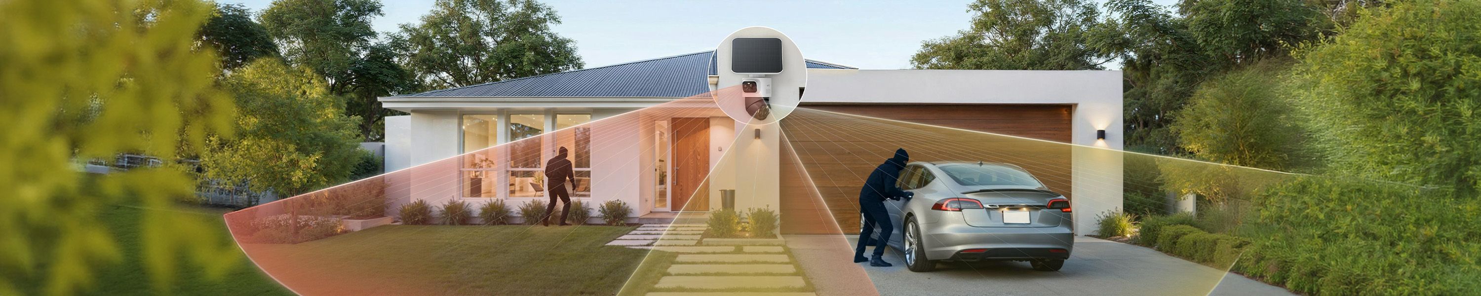 Eufy Außenkamera überwacht Haus, Garten und Einfahrt mit großflächiger Erfassung