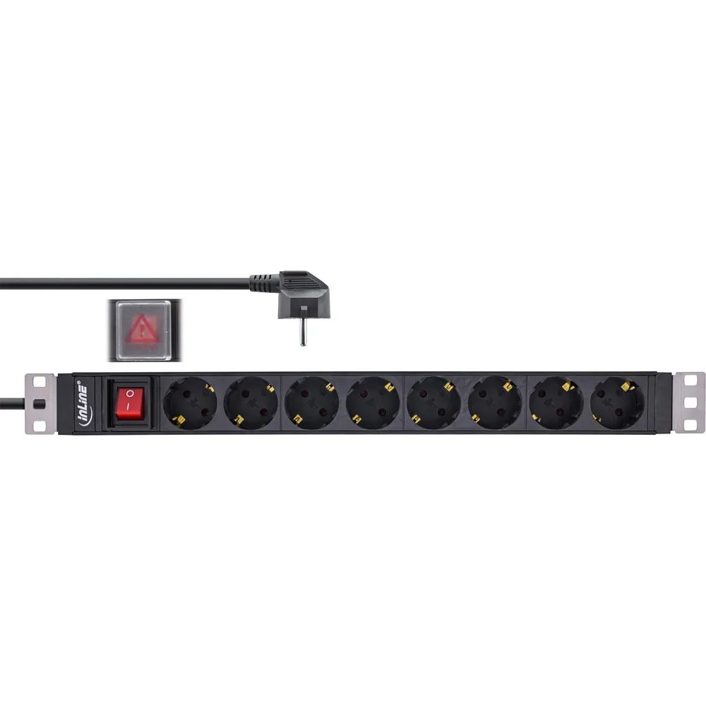 InLine 19" Steckdosenleiste - 8-fach Schutzkontakt - mit Schalter - 2m - schwarz