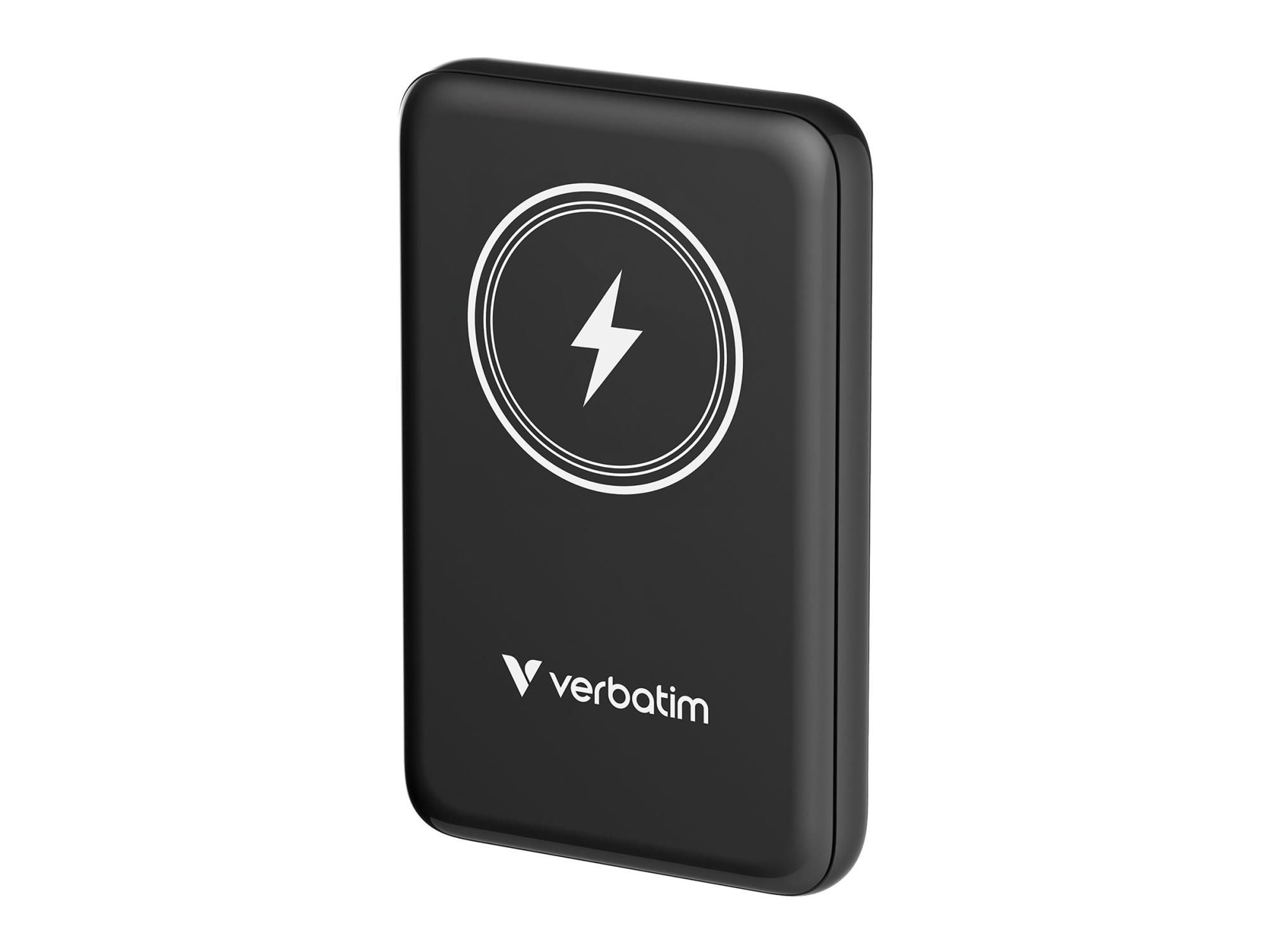 Verbatim Charge 'n' Go - Induktive Power Bank - Magnethalterung - Li-Pol - 10000 mAh - 20 Watt - 2.4 A - Apple Fast Charge, PD 3.0, QC 3.0, Apple 2.4A, USB BC 1.2 (24 pin USB-C)