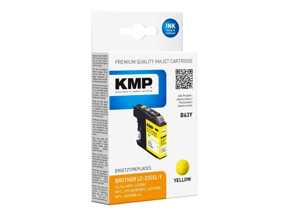 KMP B63Y - 11.8 ml - Gelb - kompatibel - Tintenpatrone (Alternative zu: Brother LC-225XLY)