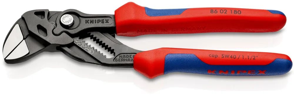 KNIPEX Zangenschlüssel Zange und Schraubenschlüssel in einem Werkzeug mit Mehrkomponenten-Hüllen grau atramentiert 180 mm