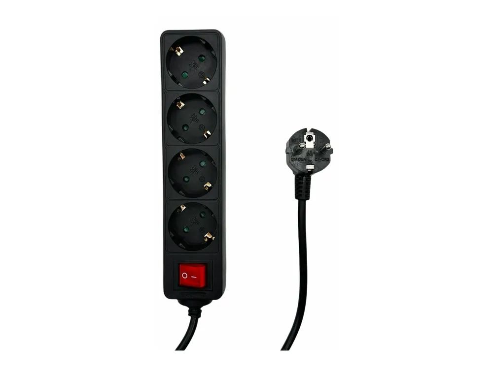 MicroConnect 4-way Schuko Socket on/off switch Black - Steckdosenleiste 5m