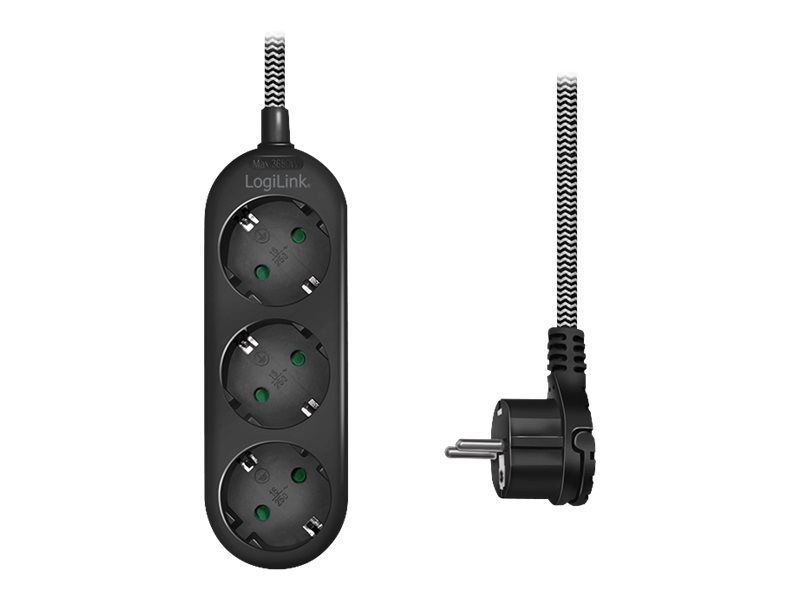 LogiLink Steckdosenleiste - Wechselstrom 250 V - 3680 Watt - Eingabe, Eingang CEE 7/4 - Ausgangsanschlüsse: 3 (3 x Stecker CEE 7/3)