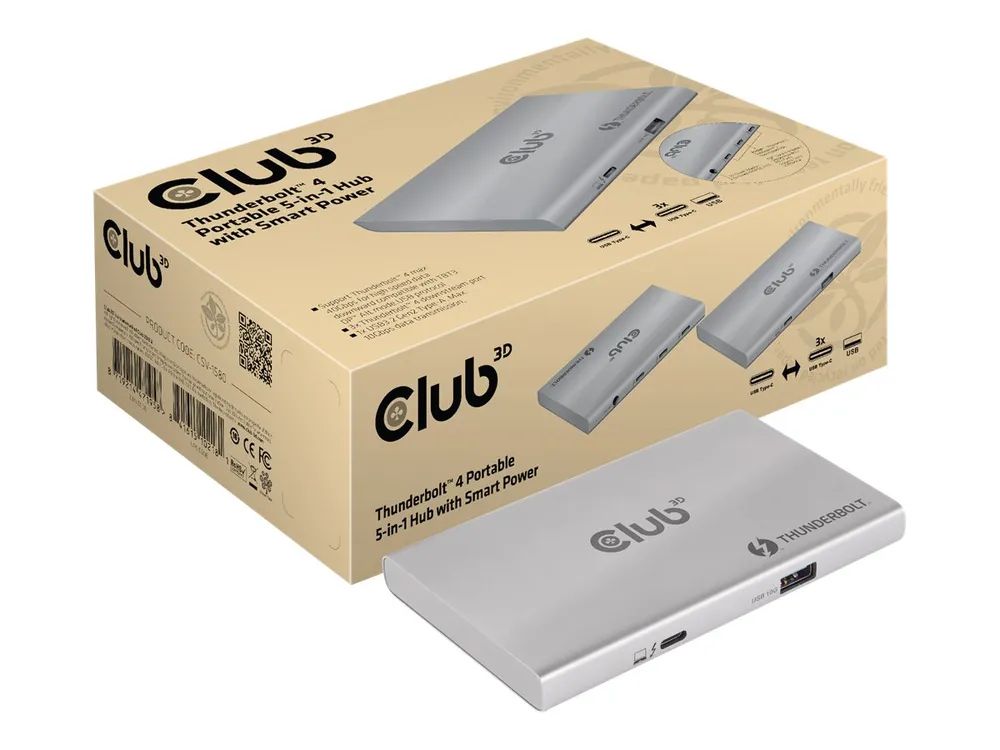 Club 3D Thunderbolt 4 Portable 5-in-1 Hub with Smart Power