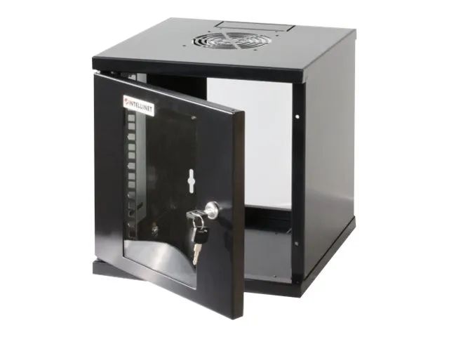Intellinet Network Cabinet, Wall Mount (Standard), 6U, Usable Depth 265mm/Width 239mm, Black, Assembled, Max 60kg, Metal & Glass Door, Back Panel, Removeable Sides,Suitable also for use on desk or floor, 10",Parts for wall install (eg screws/rawl plu