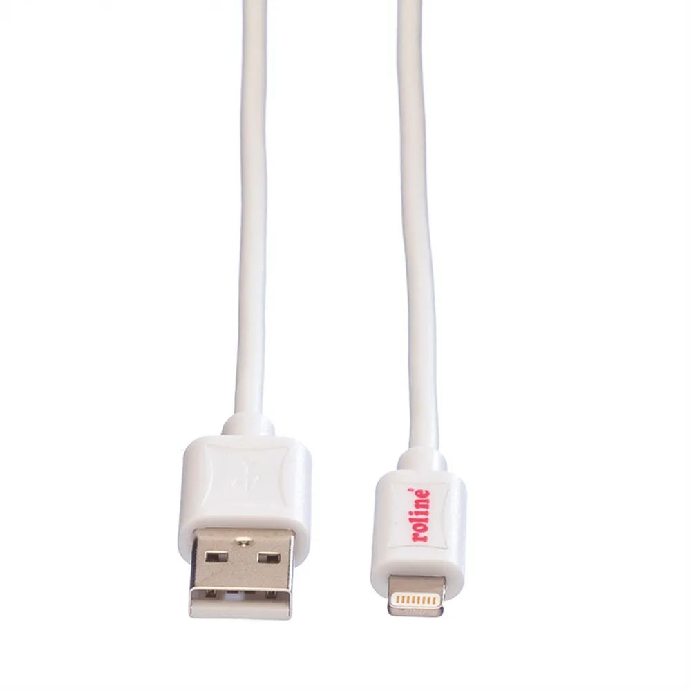 ROLINE USB 2.0 Sync- & Ladekabel mit 8pin-Konnektor, weiß, 0,15 m