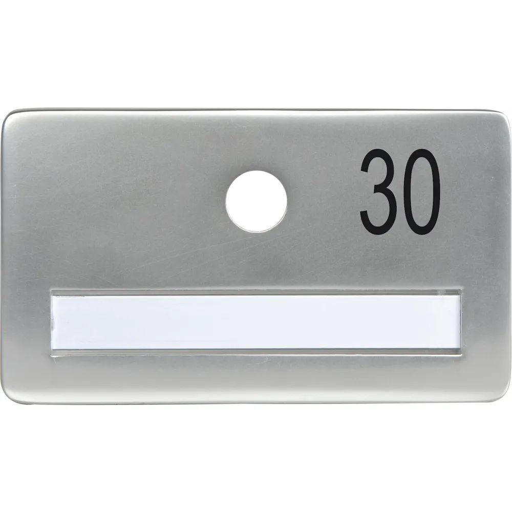 SOLIDO Namensschild ohne Spion, Bohrung ø 14, Alu silber eloxiert, Gravur Nr. 30