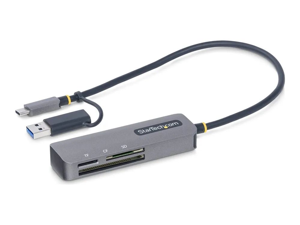 StarTech.com USB 3.0 Multi-Media Memory Card Reader, SD/microSD/CompactFlash Card Reader, Portable USB 5Gbps Card Adapter, External USB-C Card Reader with Attached USB-A Adapter - Works with Any Operating System (FCREADMICRO3V2)